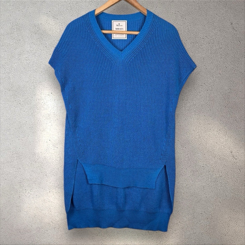 Maison Mihara Yasuhiro Cable Knit Oversized Slouchy Sleeveless Sweater Vest Blue